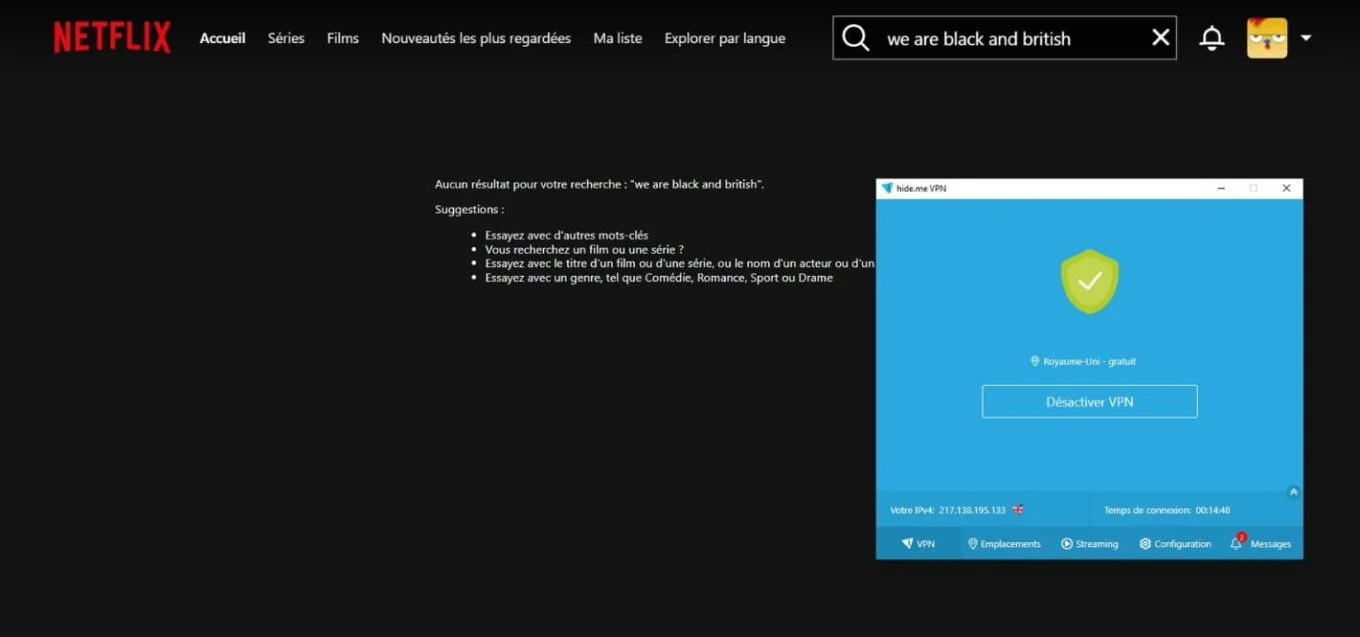 Test de streaming avec un serveur britannique de Hide.me