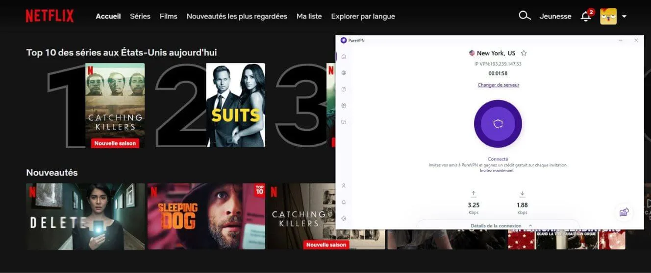 Test historique de Netflix américain avec PureVPN