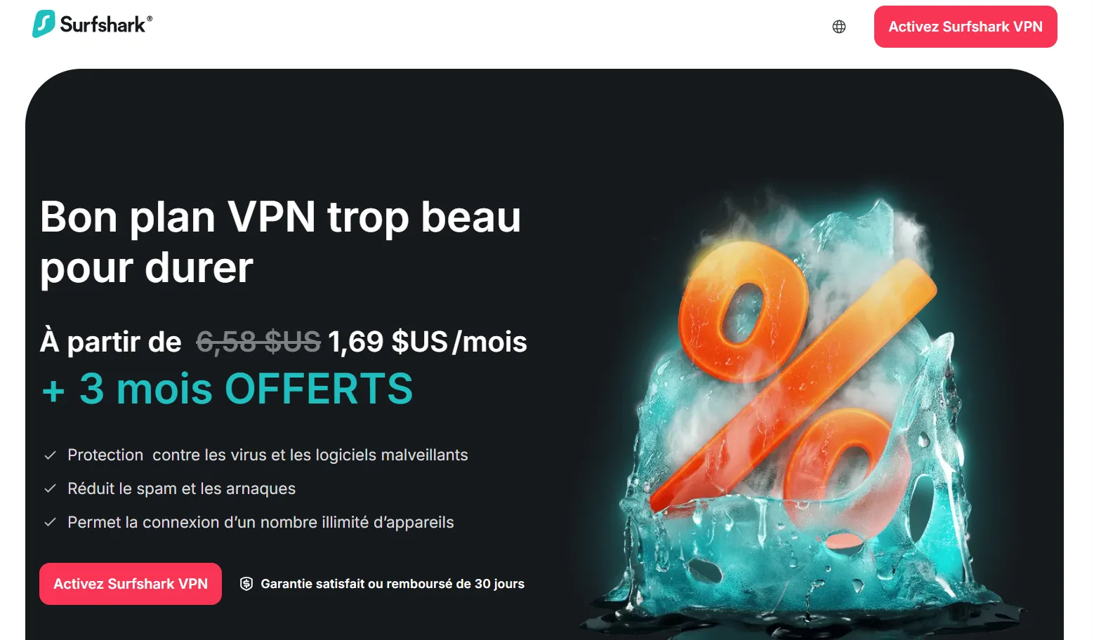 Interface et test de connexion Surfshark en 2026