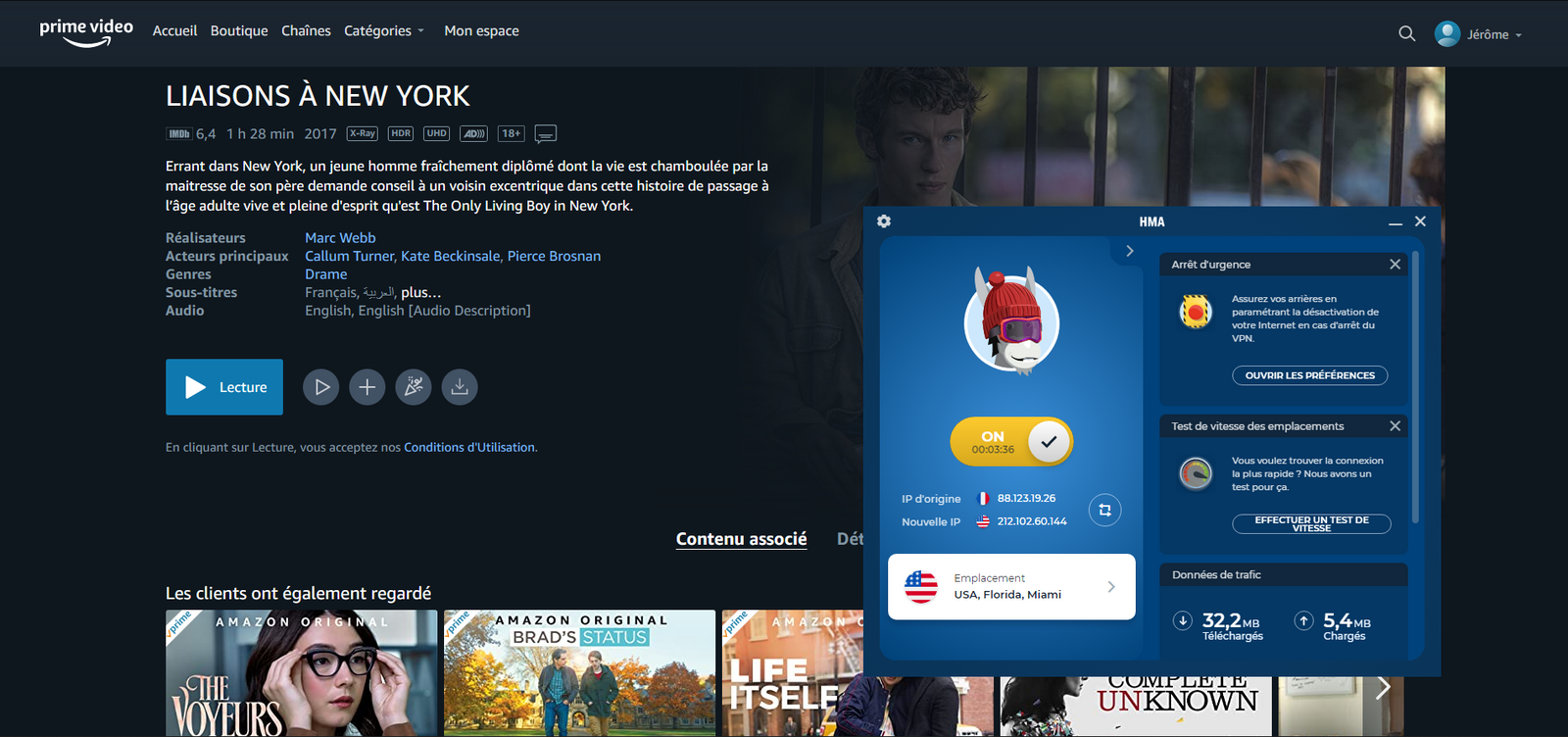 Interface et liste des emplacements de HMA VPN