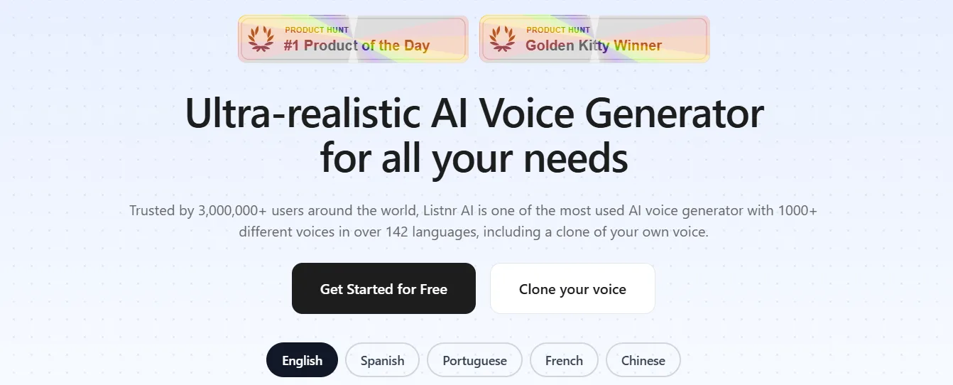 Interface du studio de création vocale Listnr AI