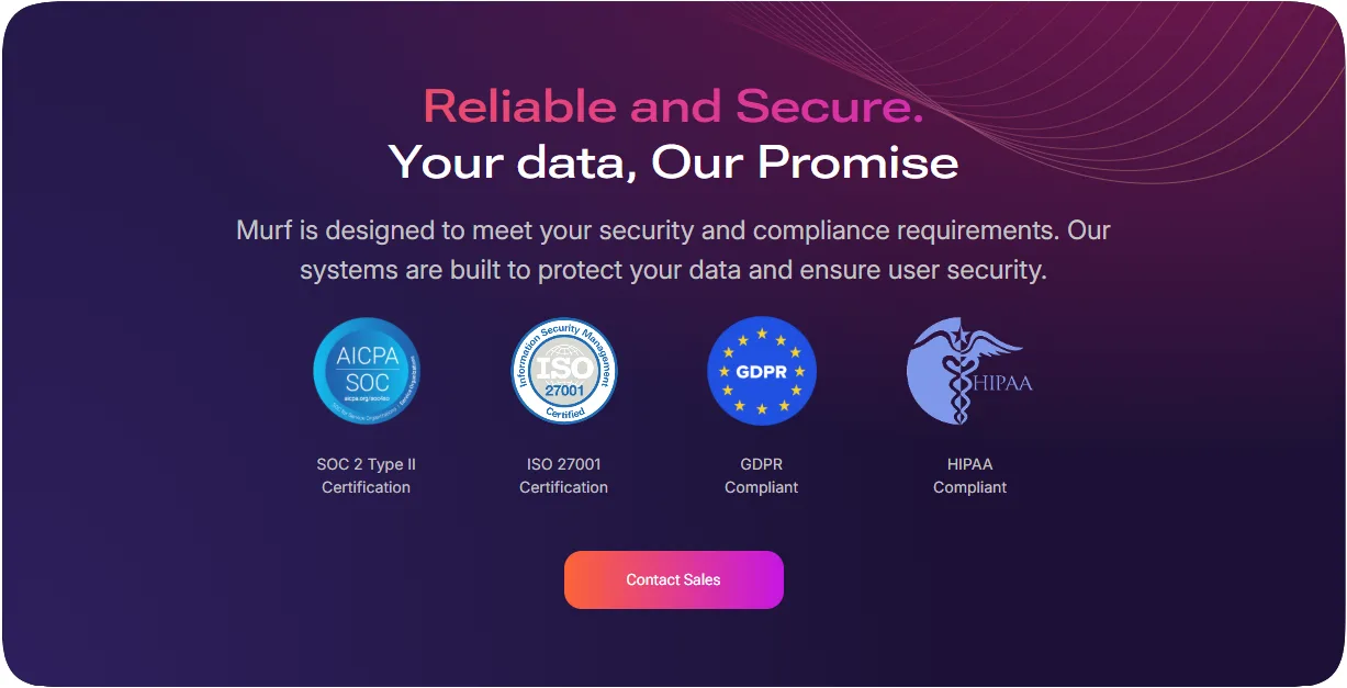 Présentation des fonctions professionnelles et de sécurité de Murf AI