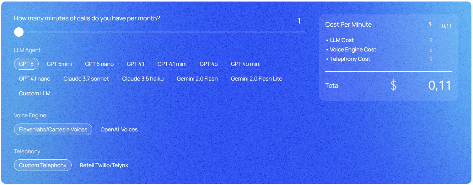 Calculateur de tarification à la minute de Retell AI
