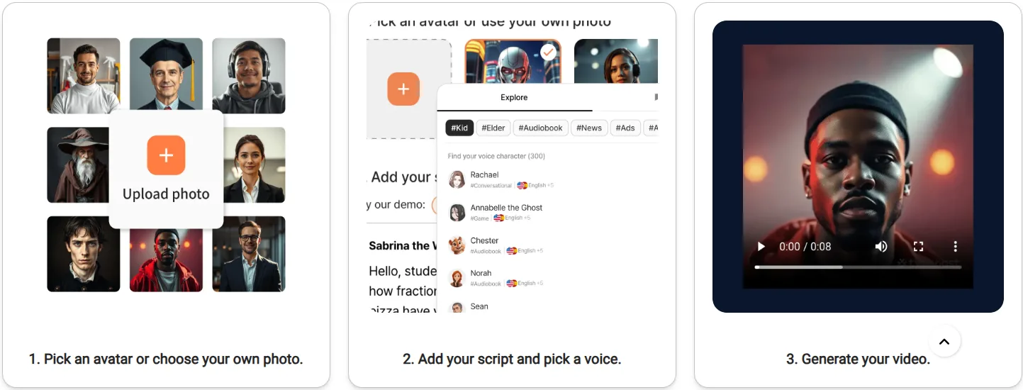 Options de création vocale et vidéo disponibles dans Typecast