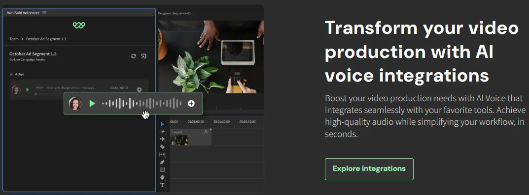Interface de création et d’édition d’une voix off dans WellSaid Studio