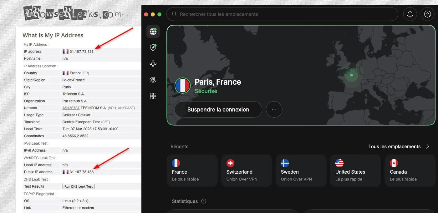 Exemple de contrôle réseau et WebRTC