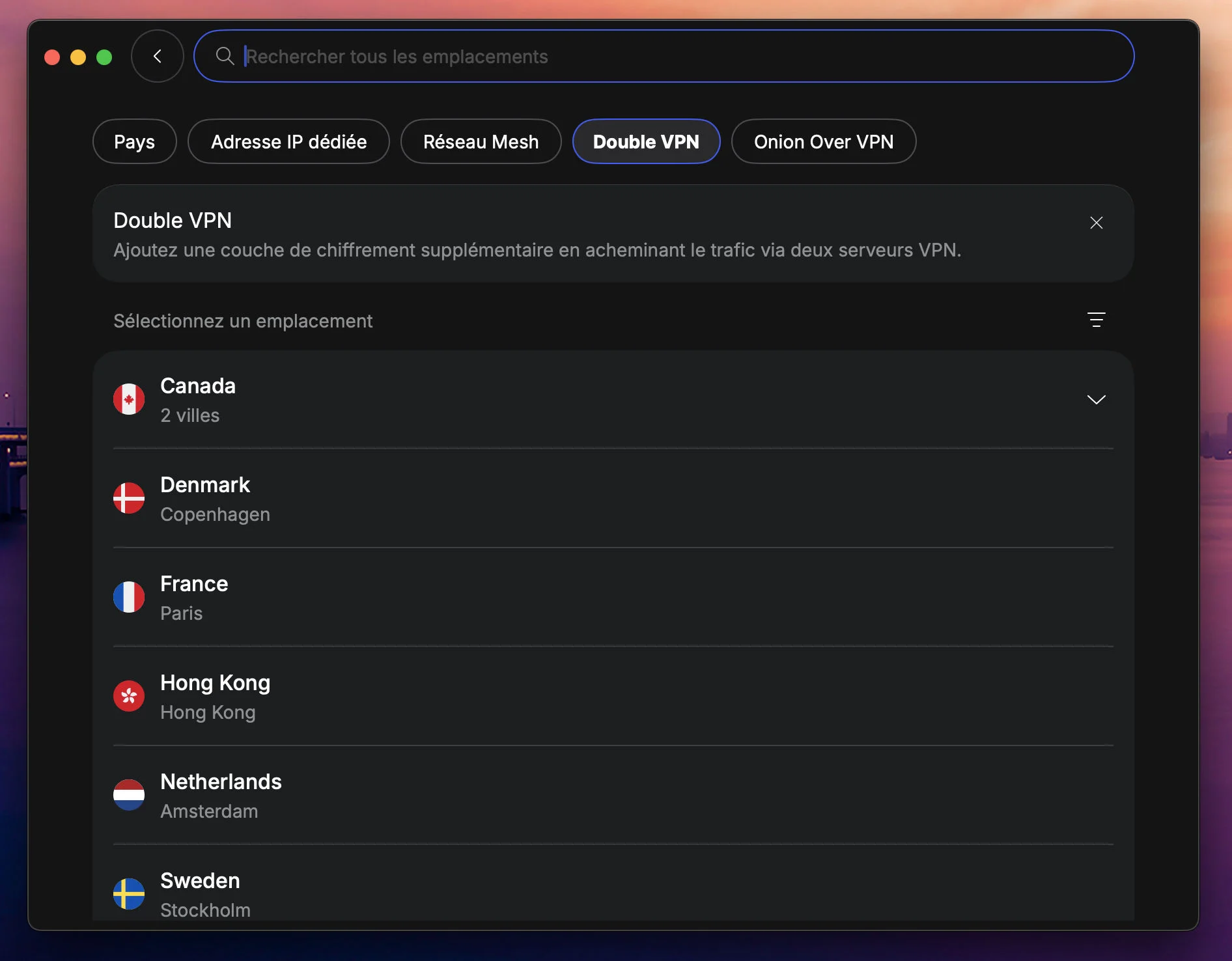 Options de serveurs spécialisés NordVPN