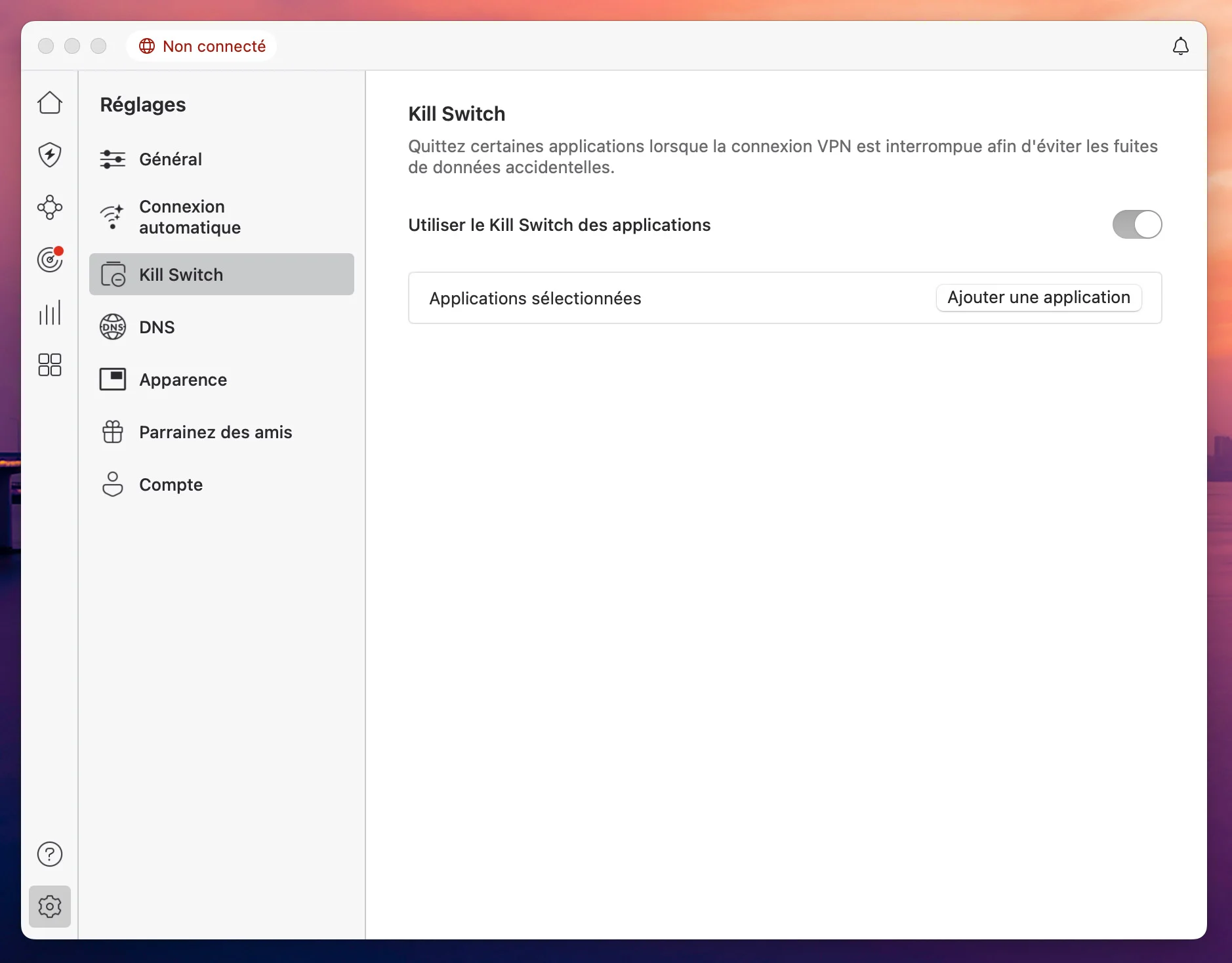 Réglages du Kill Switch NordVPN