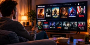 Utilisateur regardant une plateforme de streaming sur télévision, alternative à Purstream